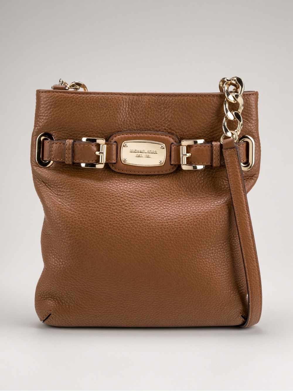 Michael Kors Pebbled Brown Leather Bag with Gold Chain